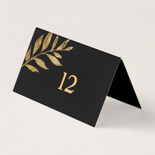 Elegant Black and Gold Leaves Table Card