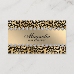 Elegant Black and Gold Leopard Hair Salon Business Card