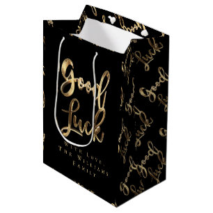 Elegant Black and Gold Look Script Good Luck Medium Gift Bag