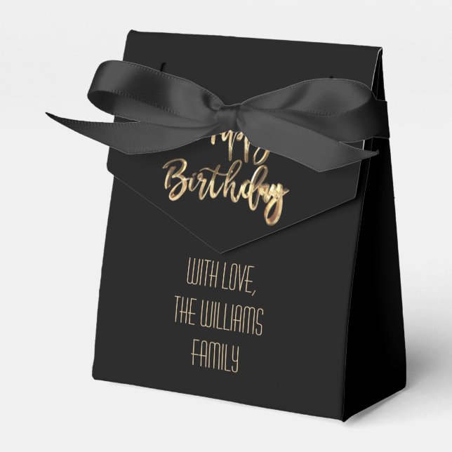 Elegant Black and Gold Look Script Happy Birthday Favor Box (Front Side)