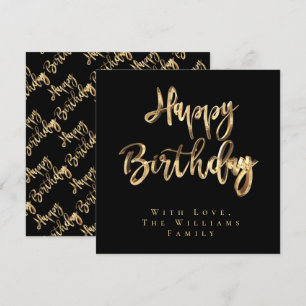 Elegant Black and Gold Look Script Happy Birthday Holiday Card