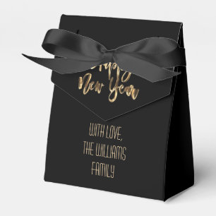 Elegant Black and Gold Look Script Happy New Year Favor Box