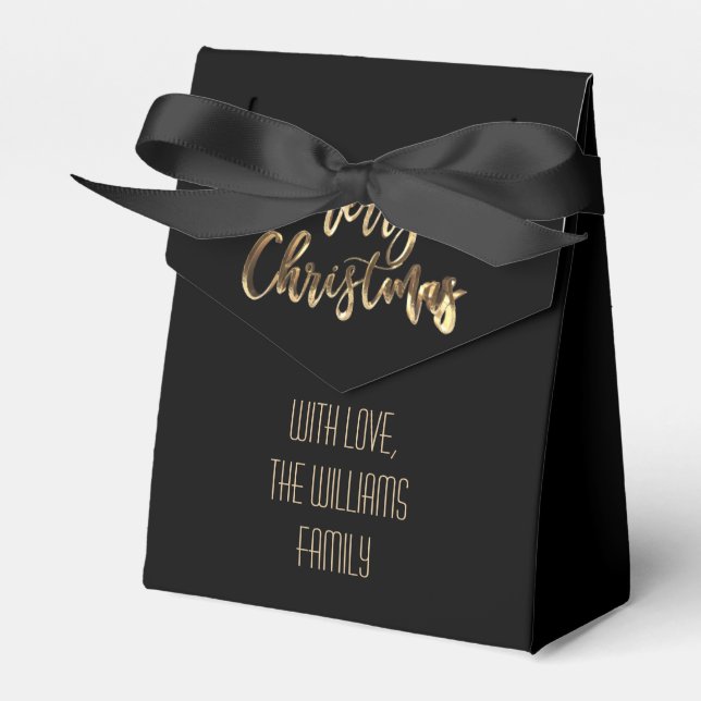 Elegant Black and Gold Look Script Merry Christmas Favor Box (Front Side)