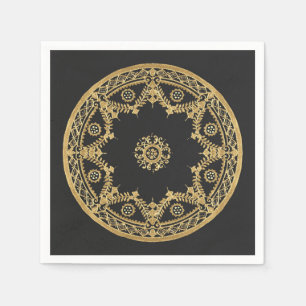 Elegant black and gold mandala napkin