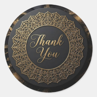 Elegant Black and Gold Mandala Thank You Sticker