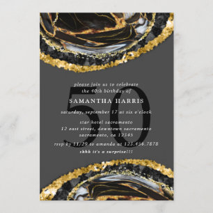 Elegant Black And Gold Marble 50th Birthday Party Invitation