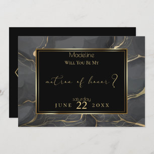 Elegant Black and Gold Marble Matron of Honour Invitation