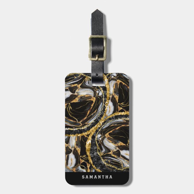 Elegant Black And Gold Marble Pattern Luggage Tag (Front Vertical)
