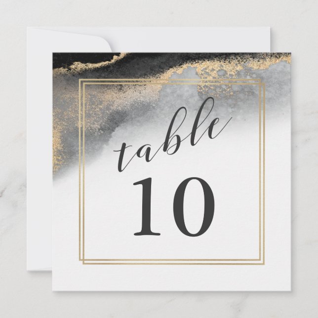 Elegant Black and Gold Marble Table Number (Front)