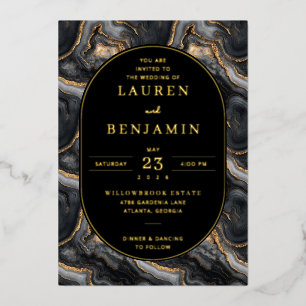 Elegant Black and Gold Marble Wedding Invitation