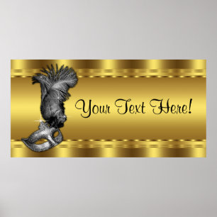Elegant Black and Gold Masquerade Party Banner Poster