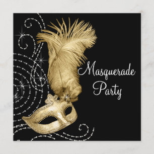Elegant Black and Gold Masquerade Party Invitation