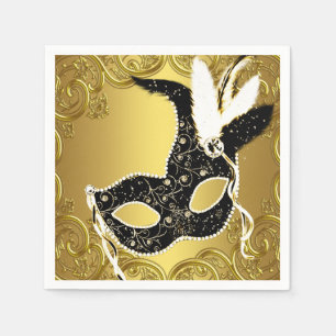 Elegant Black and Gold Masquerade Party Napkin