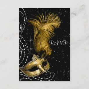 Elegant Black and Gold Masquerade Party RSVP