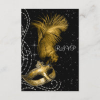 Elegant Black and Gold Masquerade Party RSVP