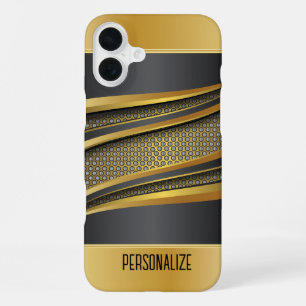 Elegant Black and Gold Metallic Mesh Design iPhone 16 Plus Case