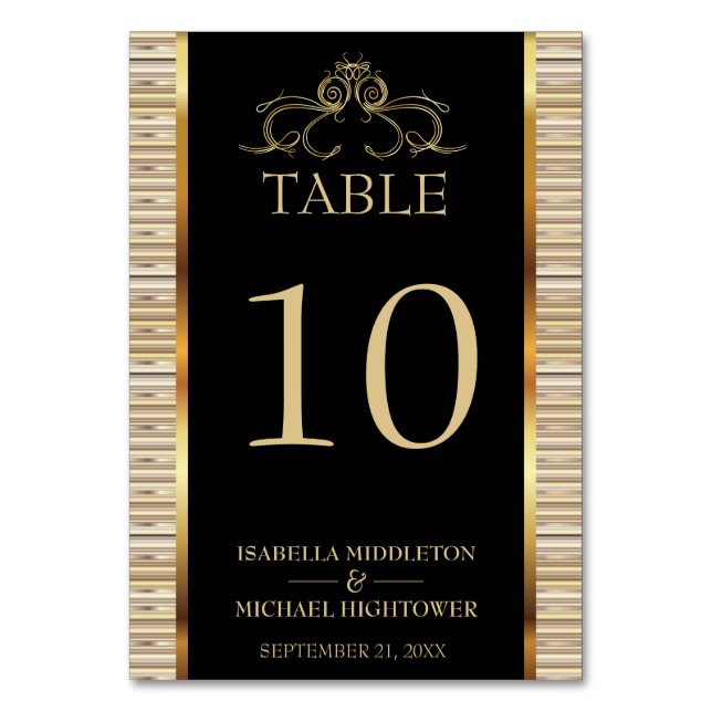 Elegant Black and Gold Metallic Table Number (Front)