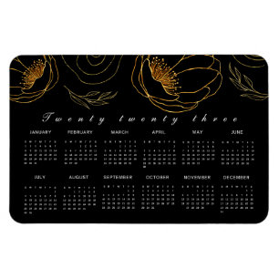 Elegant Black and gold minimalist 2023 Calendar Magnet