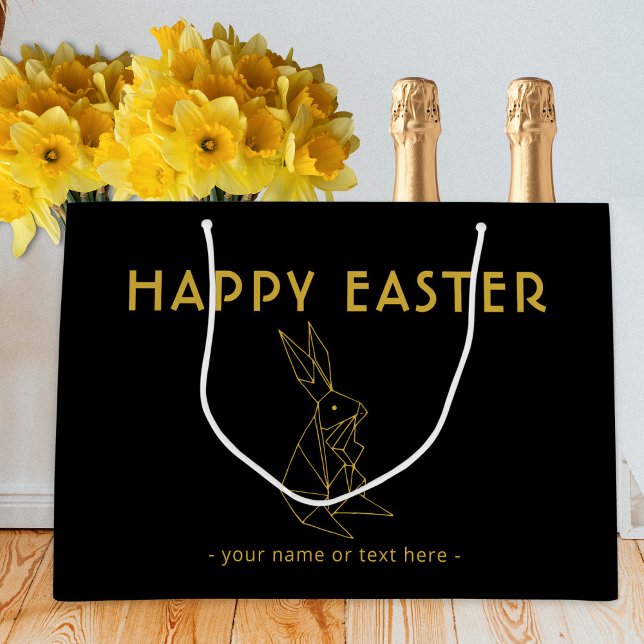Elegant Black and Gold Minimalistic Easter Bunny Large Gift Bag (Creator Uploaded)