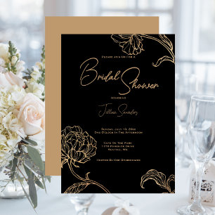 Elegant Black and Gold, Modern Bridal Shower  Invitation