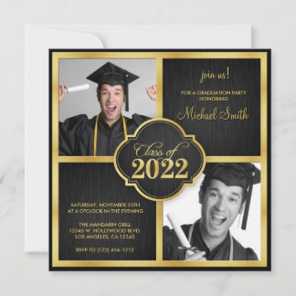 Elegant Black and Gold Modern Class of 2022 Invitation