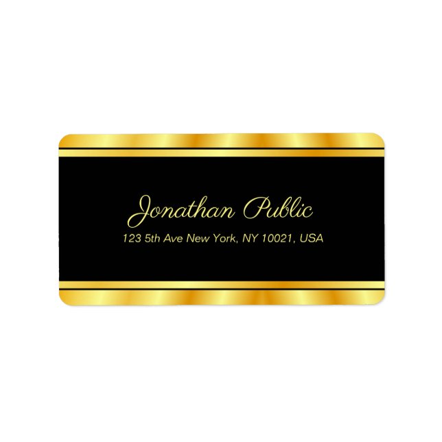 Elegant Black And Gold Modern Template Handwritten Label (Front)