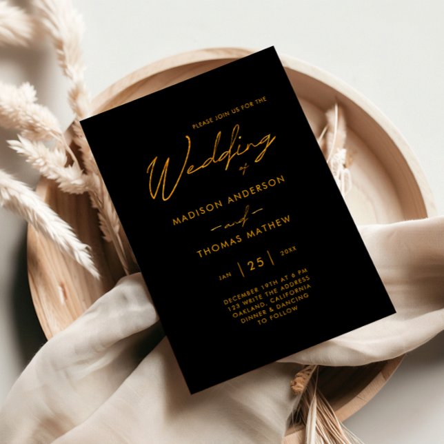Elegant Black and Gold Modern Typography Wedding Invitation (Creator Uploaded)