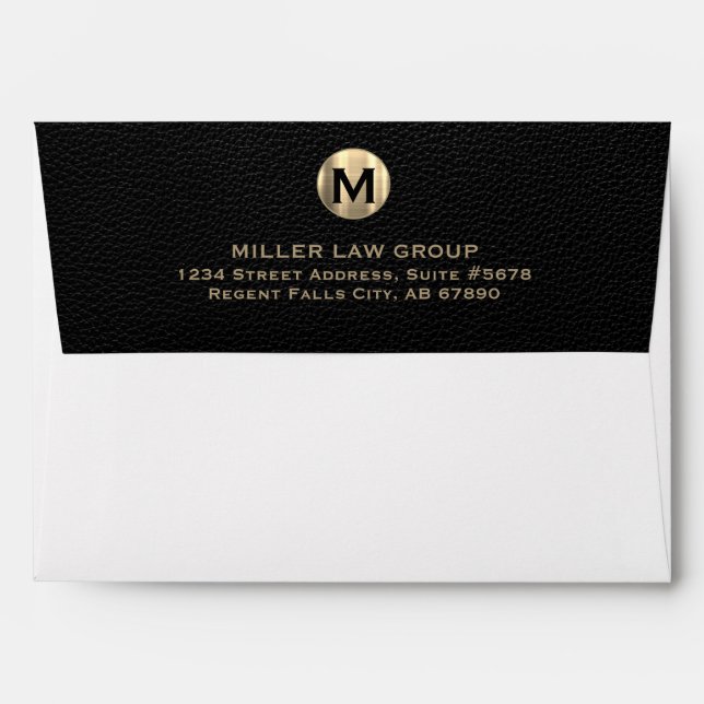 Elegant Black and Gold Monogram Address Envelope (Back (Top Flap))