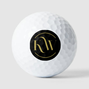 Elegant Black and Gold Monogram Golf Balls