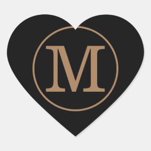 Elegant Black and Gold Monogram Heart Sticker