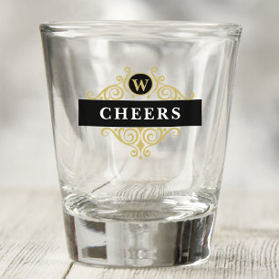 Elegant Black and Gold Monogram Initial Shot Glass