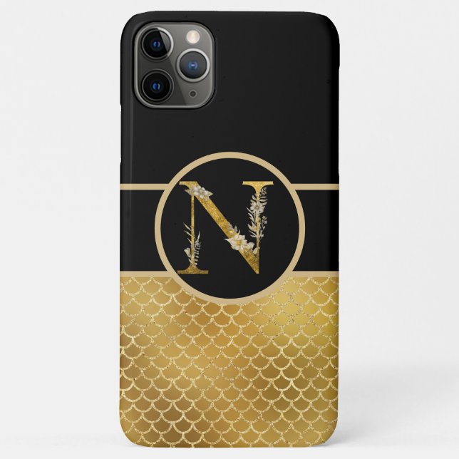 Elegant Black and Gold Monogram Letter "N" Case-Mate iPhone Case (Back)