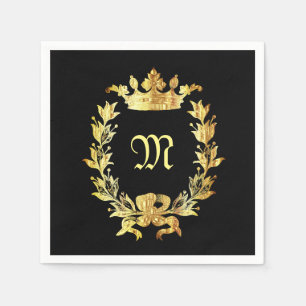 Elegant black and gold monogram napkin