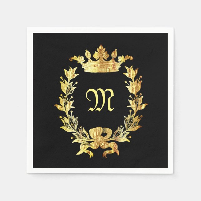 Elegant black and gold monogram napkin (Front)