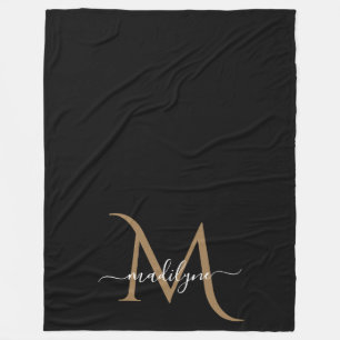 Elegant Black and Gold Monogram Script Name    Bab Fleece Blanket