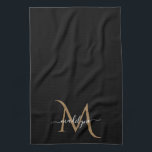 Elegant Black and Gold Monogram Script Name    Kit Kitchen Towel<br><div class="desc">Elegant Black and Gold Monogram Script Name</div>