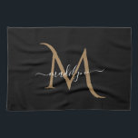 Elegant Black and Gold Monogram Script Name    Kitchen Towel<br><div class="desc">Elegant Black and Gold Monogram Script Name</div>