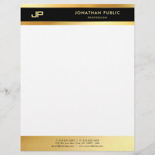Elegant Black And Gold Monogram Simple Template Letterhead