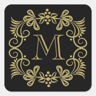 Elegant Black And Gold Monogram Stickers
