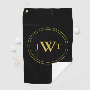 Elegant Black and Gold Monogram Template Golf Towel