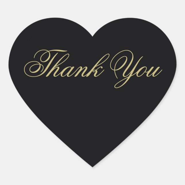 Elegant Black and Gold Monogram Thank You Heart Sticker (Front)