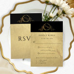 Elegant Black and Gold Monogram w/without meals RSVP Card<br><div class="desc">Elegant black and gold RSVP card with beautiful crown botanical monogram in faux gold foil. Clean, minimal and elegant style. Top border in black with monogram in faux gold foil, while rest of RSVP with beautiful gold foil print background and text in black. Ability to add meal choices, or, if...</div>