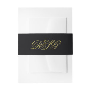 Elegant Black and Gold Monogram Wedding Invitation Belly Band