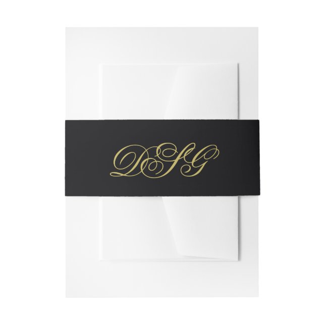 Elegant Black and Gold Monogram Wedding Invitation Belly Band (Front Example)