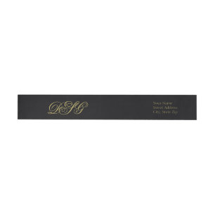 Elegant Black and Gold Monogram Wrap Around Label