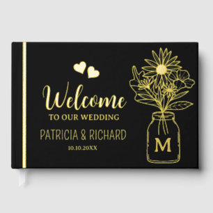  Elegant Black And Gold Monogrammed Wedding Guest Book