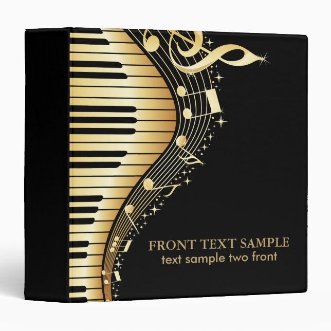 Elegant Black And Gold Music Notes Design Binder (Front/Spine)