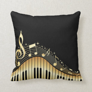 Elegant Black And Gold Music Notes Design Throw Pillow