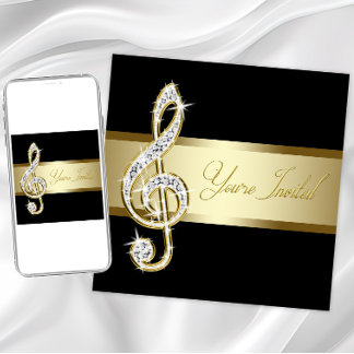 Elegant Black and Gold Music Treble Clef Invitation