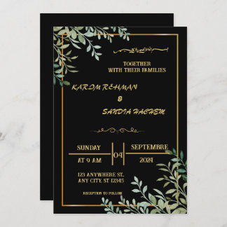 Elegant Black and gold Muslim Wedding Invitation
